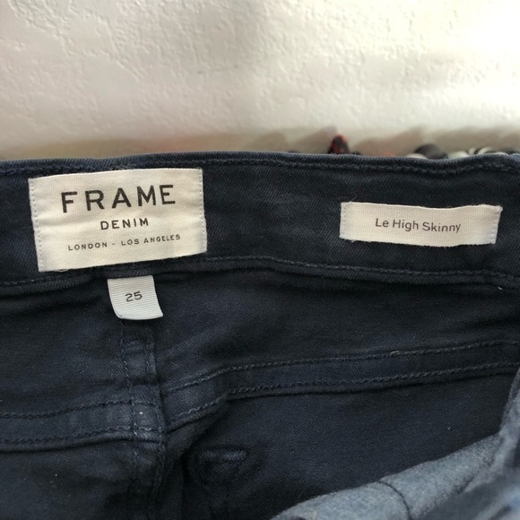 𝅺FRAME Le High Navy Skinny Raw Hem Jeans - Picture 7 of 9